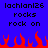 Blue background with black pixelated text reading 'lachlanl26 rocks rock on' repeated twice, red pixelated flames at the bottom.