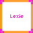 Two side-by-side display the name "Lexie" in pixelated text, with a pug dog image on the right