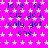 A static image with a bright pink background covered in white star patterns, displaying repeated text in dark blue pixelated font.