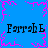 Blue background with pink pixelated border and central starburst, displaying repeated text "Farrah" in black serif font across two