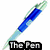 A split-screen image shows a blue and green pen labeled 'The Pen' on the left, and a sword labeled 'The Sword' below it, with text on the right reading 'Is mightier than (especially clicky pens)' against a solid blue background.
