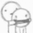 Pixelated grayscale icon of two cartoonish figures with large circular heads, one with a dark horizontal mouth, both with simple dot eyes and stick-figure limbs.