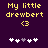 Yellow pixelated text 'My little drewbert' with a heart symbol '<3', above five white and gray hearts on dark purple background.
