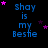 Blue text 'Shay is my Bestie' on black background with pink and purple stars, animated star positions across frames.