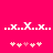 Pixelated white X-shaped figures on a bright pink background, with two of small white squares and pink hearts below
