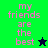 Green and dark blue background split into four quadrants with pink text reading 'my friends are the best' in each quadrant, two stars visible.