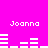 Bright pink background with four instances of the name "Joanna" in white pixelated text and two of white horizontal bars arranged as audio equalizer patterns