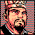 Pixelated static icon of a historical figure with beard and headwear, framed by red-and-black checkered borders on both sides.