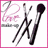 Two side-by-side show makeup tools and a person applying lipstick, with pink borders framing the image