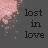 12 static images showing the phrase 'lost in love' with varying text color and small heart symbols on a dark background