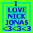 Four identical pixelated text-based icons arranged in a , each displaying "I LOVE NICK JONAS <3<3<3" with blue lettering on cyan and green backgrounds