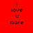Red background with black pixelated text reading 'i love u more' arranged vertically in two identical