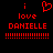 Red pixelated text and symbols on black background with heart symbol above 'love' and 'DANIELLE' text below.