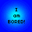 Four identical blue circular icons arranged in a , each displaying the text "I am BORED!" in black pixelated font