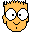 Pixelated cartoon face with orange hair and skin, white eyes with black pupils, smiling mouth, two distinct eye expressions across frames.