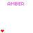 Pixelated pink text 'AMBER' appears above red heart stacks of varying heights on a white background with gray corner element.