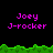 Pixelated text 'Joey J-rocker' in magenta appears above green grass-like terrain on black background, with repeated layout across multiple