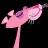 Pixelated pink cartoon panther on a pole with 'PINK PANTHER' text below, two frames showing slight pose variation against black background.