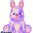 Pixelated bunny icon with pastel purple and pink hues, sitting upright on white background next to bright pink with text