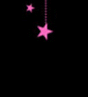 Animated sequence of pink stars suspended by dotted lines against black background, stars shift position across frames.