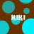 Brown background with scattered cyan and teal circles; four instances of white text 'KIKI' appear in different positions across the image.