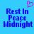 Blue background with pixelated text "Rest In Peace Midnight" and a pink heart symbol above the text.