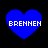 Four blue heart-shaped icons with white pixelated text "BRENNEN" on a black background, arranged in two of two