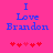 Blue text reading "I Love Brandon" on a bright pink background with red heart symbols below.