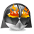Four 48x48 pixel animated frames of a cartoon skull icon with fiery eyes, displayed in a 2x2 contact sheet on gray background.