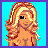 Pixel art contact sheet showing six frames of an animated icon featuring a blonde woman in red lingerie and boots with text reading RED HAVE ALL THE FUN !!!!!!!