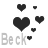 Two side-by-side animated frames of a pixelated buddy icon featuring black hearts and the text "Beck" with small heart symbols, showing subtle differences in heart size and text rendering between frames.