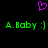 A static pixel art image with a purple heart symbol above green text reading 'A.Baby :]' repeated twice on black background.