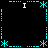 A black square with cyan dotted lines forming a and white 'I' shapes at four corners, surrounded by cyan asterisk-like symbols at intersections
