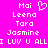 Bright pink background with white pixelated text and a heart symbol arranged in two , displaying names and 'I LUV U ALL' at the bottom
