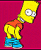 Pixelated cartoon character with yellow skin, orange hair, and blue shorts against a solid pink background in a static single-frame image.