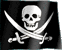 Black flag with white skull and crossed swords, showing subtle animation of the flag's fabric movement across frames.