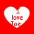 Four white heart shapes on red background with "I love Toe" text; top-right and bottom-left hearts have pixelated edges.