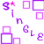 Animated contact sheet of a repeating pattern featuring purple 's' letters, pink stars, and white-outlined squares on a transparent background.