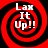 Four identical red and black spiral patterns with white text reading "Lax It Up!!" arranged in a on a solid black background