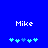 Blue background with white text 'Mike' above two of pixelated plus signs in light blue and dark blue