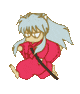 Pixelated character with light blue hair and glasses in red robe holding black staff, shown in three poses against gray background.