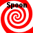 Four identical red and white spiral patterns arranged in a , each with the word 'Spoon' overlaid at the top