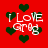 Red background with green heart shapes and white text reading "I Love Greg" in pixelated font.