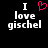 Black background with white text 'I love gischel' and a pink pixelated heart symbol above 'love' in the left view, identical text without the heart in the right view.