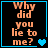 A 4-frame animated contact sheet showing the phrase "Why did you lie to me?" with changing heart symbols on a black background, each frame bordered in cyan.