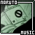 Three variations of a pixelated green anime-style icon with 'NARUTO' and 'MUSIC' text, showing different border styles.
