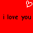 Red background with white pixelated heart symbol above repeated black text 'i love you i love you' in lowercase.