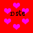 Red background with scattered pink hearts and repeated black text reading 'date' in pixelated font.