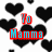 Black heart shapes scattered on white background with red and blue text reading 'Yo Mamma' and green and pink text reading 'Wat Now?' in pixelated style.