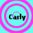 Four identical circular icons with pink concentric rings on cyan background, each containing the text 'Carly' in black font.